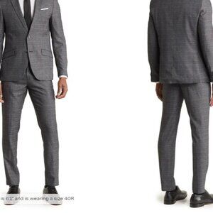 The‎ Savile Row Co Brixton Shadow Plaid Dress Pants Charcoal Grey 34W